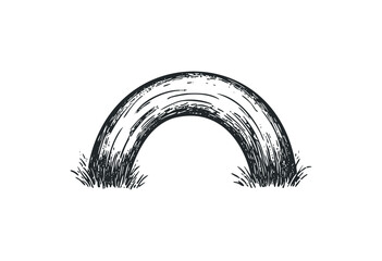 Hand-drawn sketch of a simple arched bridge with grass. Vector retro hand drawn illustration