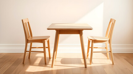 Sunlight illuminating minimalist dining table and chairs in modern apartment