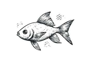 Fototapeta premium Detailed hand-drawn fish sketch displaying intricate line art. Vector retro hand drawn illustration