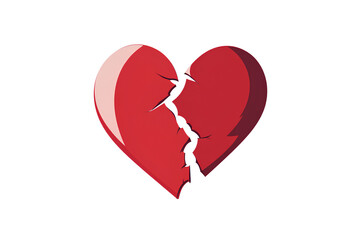 Logo of a broken heart, vector illustration on a white background, flat design, simple shapes, cute style, red color 