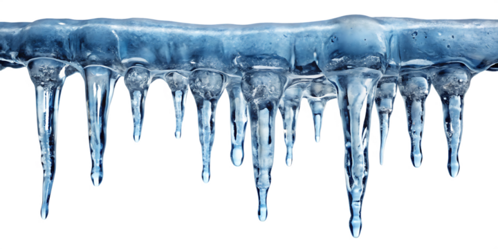 crystal clear icicle drips isolated on white background PNG , AI GENERATED