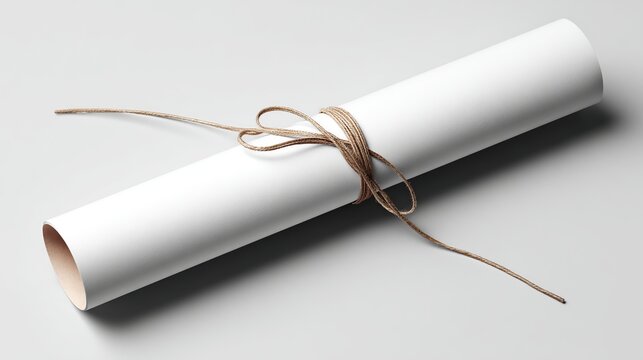 Rolled up Paper Scroll with Twine on White Background