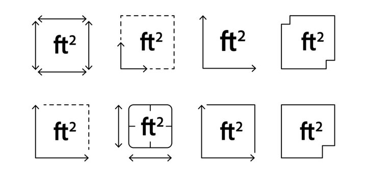 Measuring area in square feet icon with FT2 sign. Floor plan, home layout or land size symbol. Outline vector illustration