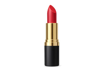 Red lipstick in elegant black and gold packaging, isolated on a transparent background, perfect for beauty and makeup projects
