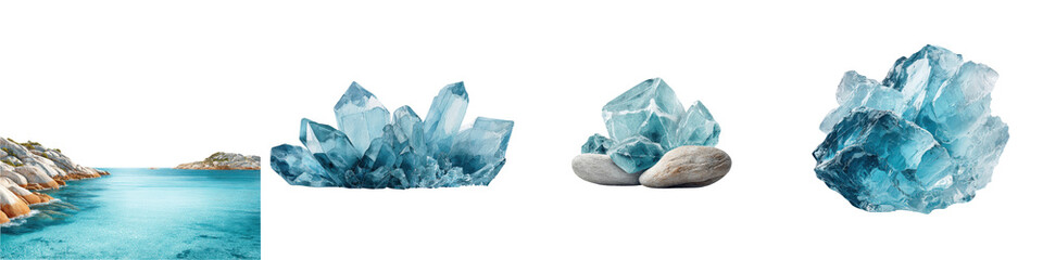 Obraz premium Turquoise mineral crystals and coastal landscape