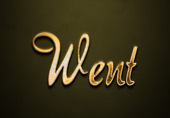 Old gold text effect of word Went with 3D glossy style Mockup.