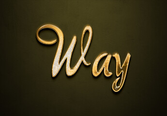 Old gold text effect of word Way with 3D glossy style Mockup.