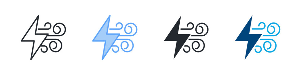 Wind Energy Icon Set Multiple Style. Design In Outline, Blue, Glyph, Dualtone