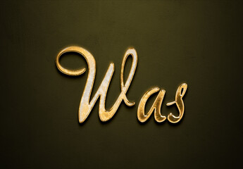 Old gold text effect of word Was with 3D glossy style Mockup.