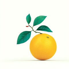 Vibrant Orange Fruit with Lush Green Leaves, Isolated on White Background, Showing Freshness and Vitality