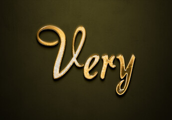 Old gold text effect of word Very with 3D glossy style Mockup.