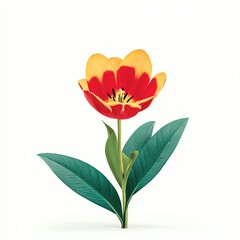 Vibrant Red and Yellow Tulip Blossom, Isolated on White Background, Springtime Elegance