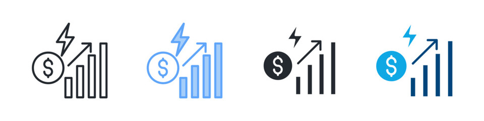 Economic Growth Icon Set Multiple Style. Design In Outline, Blue, Glyph, Dualtone