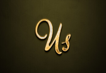 Old gold text effect of word Us with 3D glossy style Mockup.