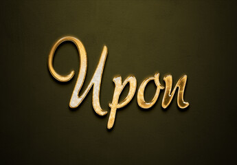 Old gold text effect of word Upon with 3D glossy style Mockup.