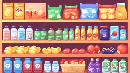 Grocery store shelves filled with various food products