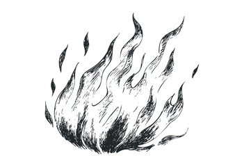 Hand-drawn fire flames illustration with dynamic lines and shapes. Vector retro hand drawn illustration