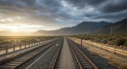 Fototapeta premium a train track with a person walking on it