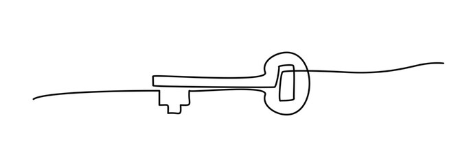 One line key. Continuous keyword symbol, unlock art vector illustration, minimal key
