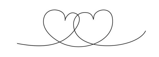 Heart one line art. Continuous linear love shape, wedding lineart icon, minimalist valentine day