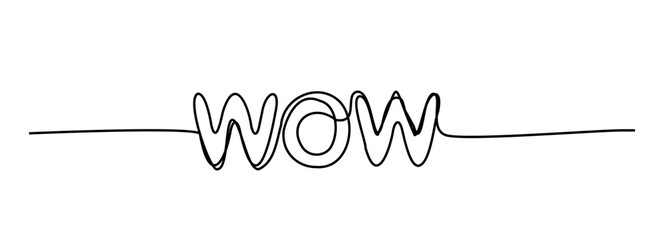 WOW one line hand drawn word. Expression single monoline doodle text, scribble lettering