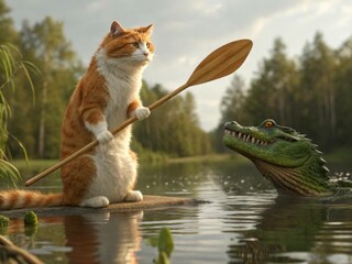 Obraz premium Dark Cloaked Figure: Mysterious Armor and Hooded Costume cat and mouse