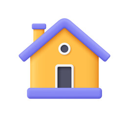 Yellow house with a purple roof. Real estate, smart home, mortgage concept. 3d vector icon. Cartoon minimal style.