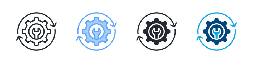 Maintenance Icon Set Multiple Style. Design In Outline, Blue, Glyph, Dualtone