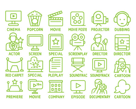 Movies and Cinema Line Vector Icon Collection