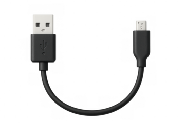 Black usb cable with transparent background connecting devices, ideal for technology and communication projects