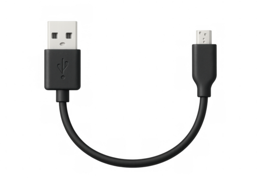 Black usb cable with transparent background connecting devices, ideal for technology and communication projects