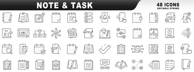 Fototapeta na wymiar Big set note and task related line icons. Editable stroke