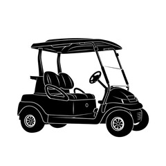 Black Silhouette Of A Golf Cart: Electric Vehicle Illustration For Transportation, Recreation, And Golf Course Designs