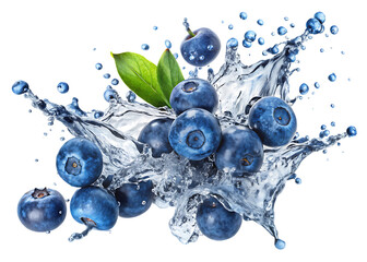  fresh blueberries splash in water creating dynamic  isolated on white background png ,AI GENERATED