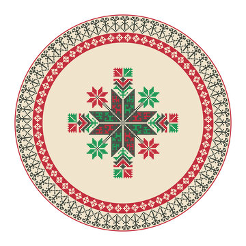 Traditional Mexican Teenek Huastec embroidery design element over white background, vector illustration
