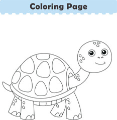 Funny cartoon turtle. Coloring pages. Vector illustration