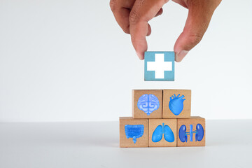 Concept for healthcare system,medical,education,organ donation,well-being,medical research.,Wooden...