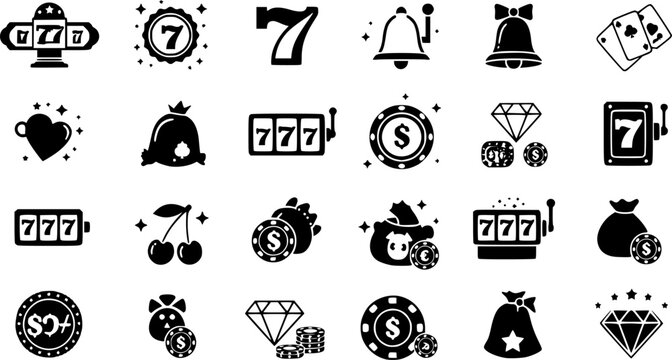 Lucky 7 icons set simple vector. Casino slot
