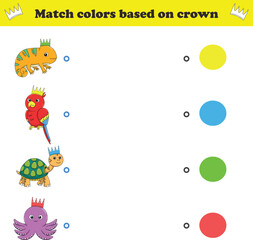 Obraz premium Match the color of the animal's crown. Educational game for color recognition