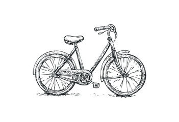 Fototapeta premium Vintage bicycle sketch with classic design details. Vector retro hand drawn illustration