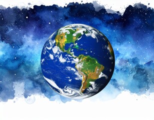 watercolor-style earth surrounded by starfield, dreamy aesthetic