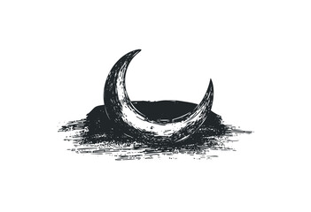 Fototapeta premium Artistic crescent moon with abstract texture and shading. Vector retro hand drawn illustration
