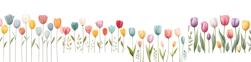 Fototapeta premium A variety of colorful tulips blooming in a garden long title An array of vibrant tulips in various hues including pink red yellow and