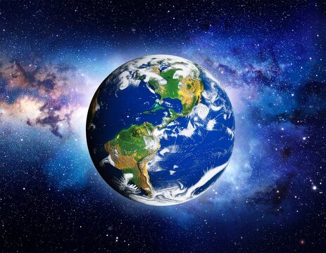 watercolor-style earth surrounded by starfield, dreamy aesthetic