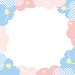 夢かわ　雲　フレーム　正方形　イラスト　ピンク　水色
