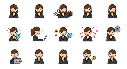 Cartoon Style Professional Business Woman Character Emotions and Activities Illustration Set