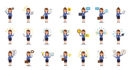 Flat Vector Businesswoman Character Various Activities and Presentations Illustration Set