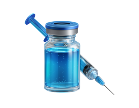 Vaccine in vial and syringe close-up on a white table gray background, medical concept, laboratory, subcutaneous injection vaccination, dose. Disease treatment immunization.