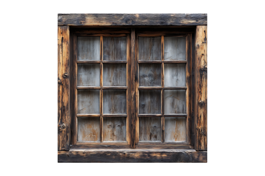 Old big brown wooden window frame isolated on transparent background - Powered by Adobe