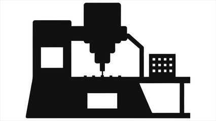 (Injection Molding Machine)Vector Silhouette of a precise industrial drilling machine./A clean, simple silhouette of a drilling machine.
